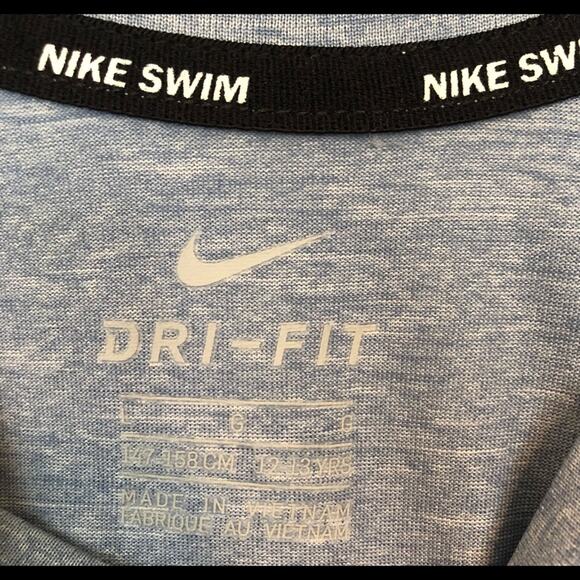 Nike Rash Guard Youth Lg Short Sleeve Summer Vacation Dri Fit Blue Swoosh Surfer - Picture 2 of 5